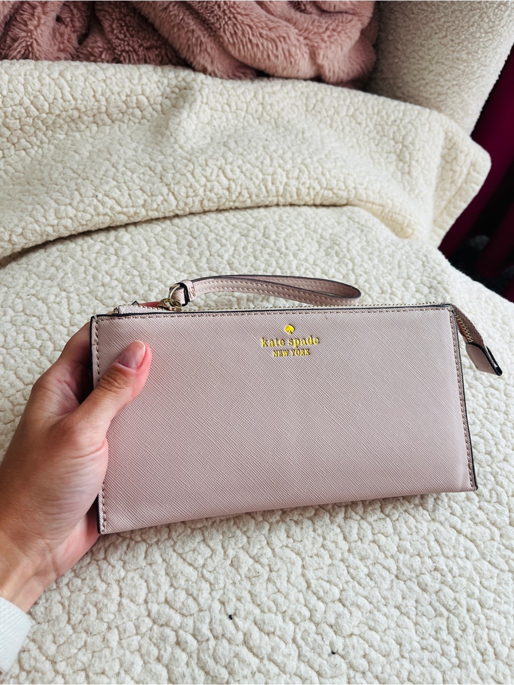 Kate Spade Cameron Street Eliza Saffiano Leather Wristlet Pouch – Light Pink